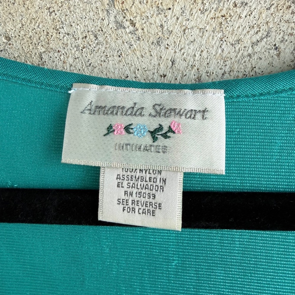 Vtg Nightgown Teal Nylon Lace Empire Waist Amanda Stewart Nightie‎ L Romantic - Picture 5 of 8